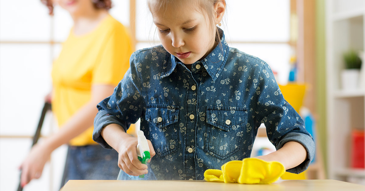 young girl doing housework