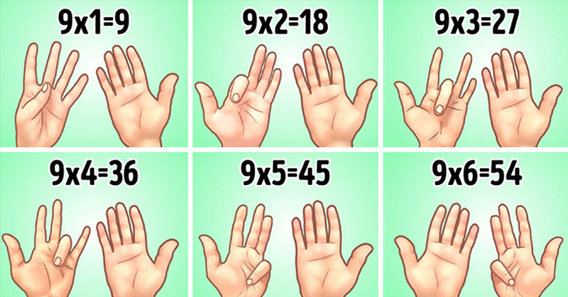 Multiply by 9 using your hands.
