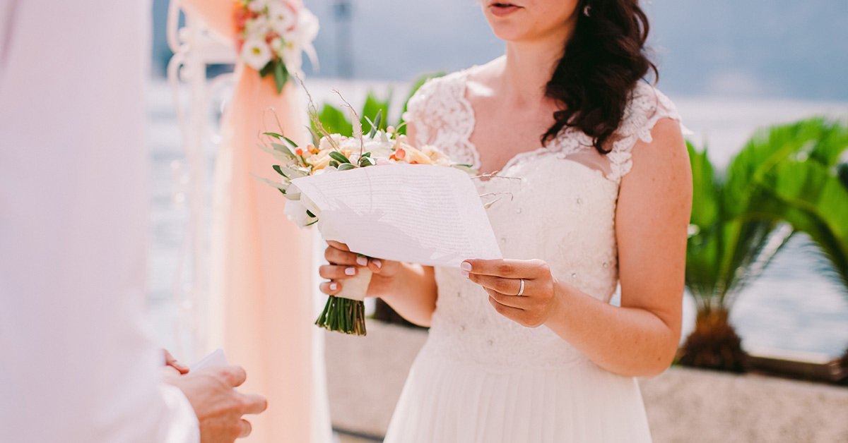bride reading her vows on wedding day