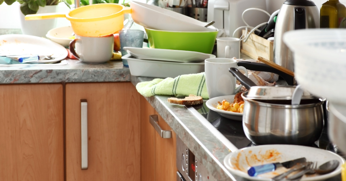 messy kitchen counter