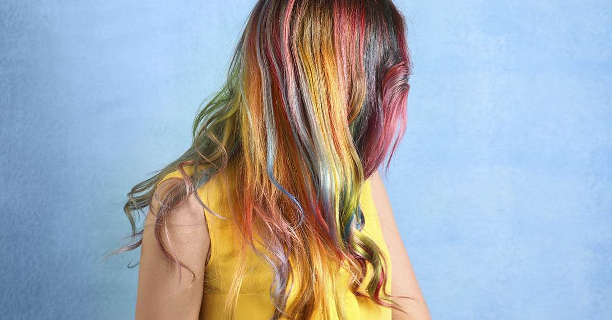 woman with rainbow colored hair