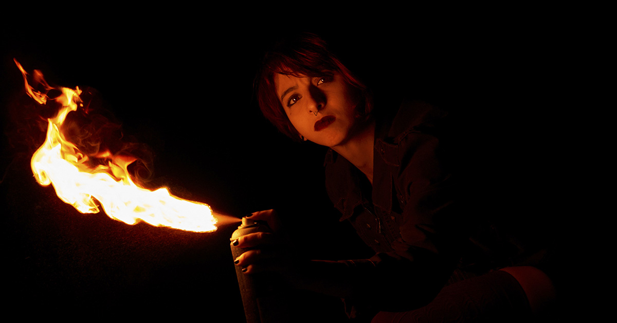 Person with flamethrower