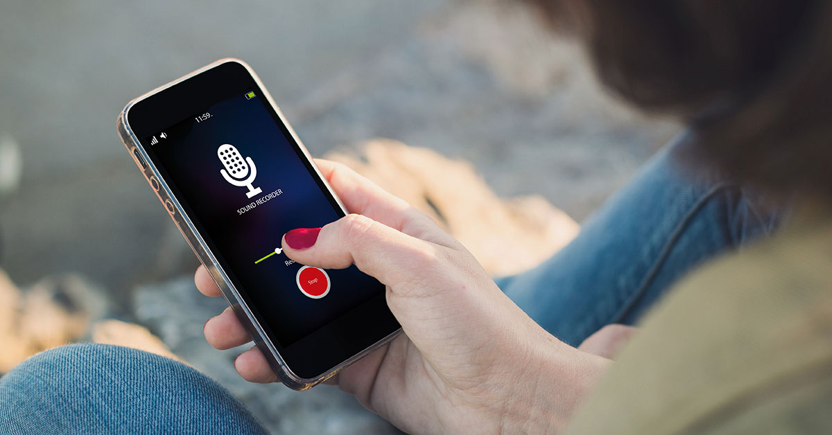 person using audio recording function on their smart device