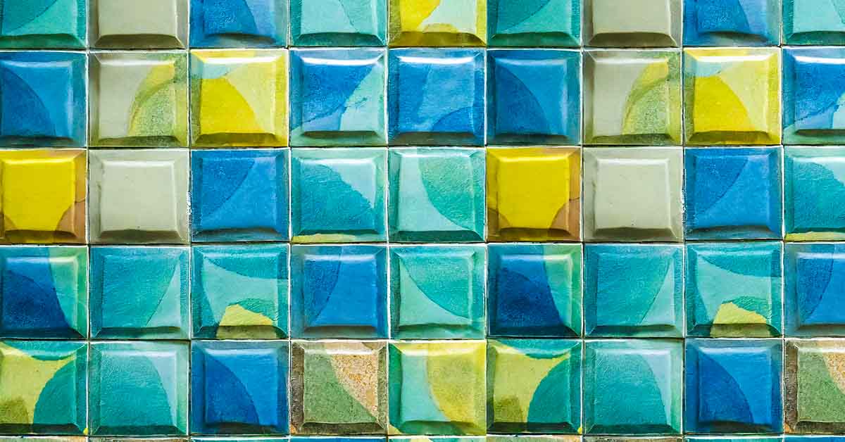 blue and yellow tiles. home decor concept