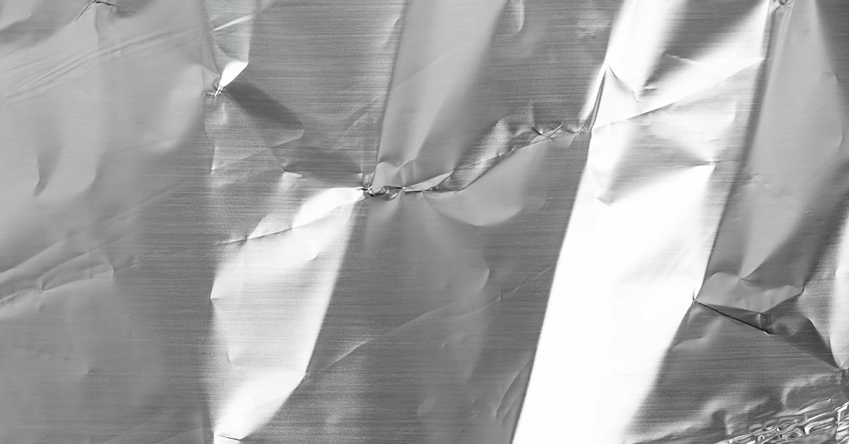 close up of aluminum foil showing crumpled texture