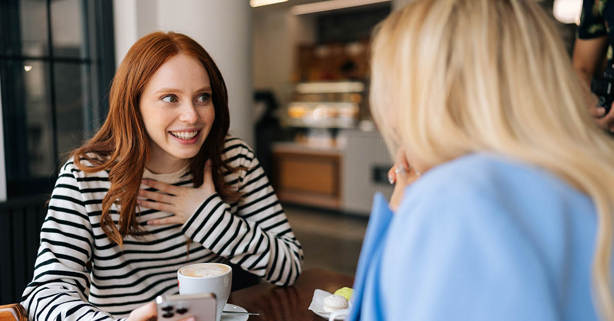 woman speaking to friend, get to know someone