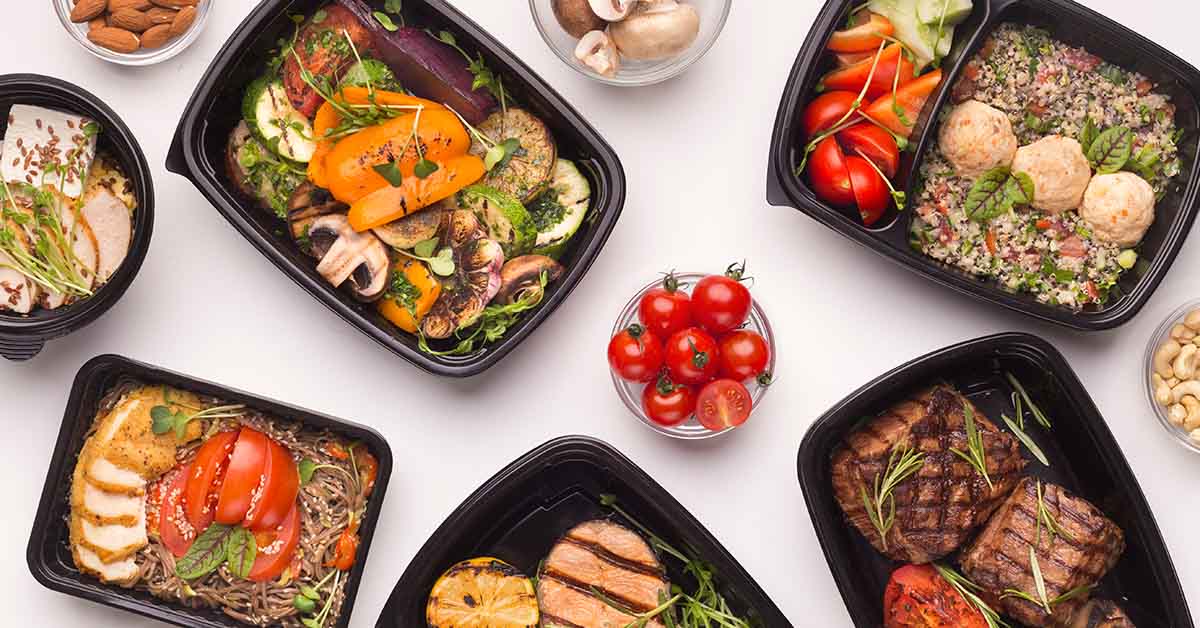 various meals in take-out containers