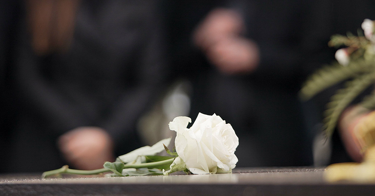 white flower on coffin