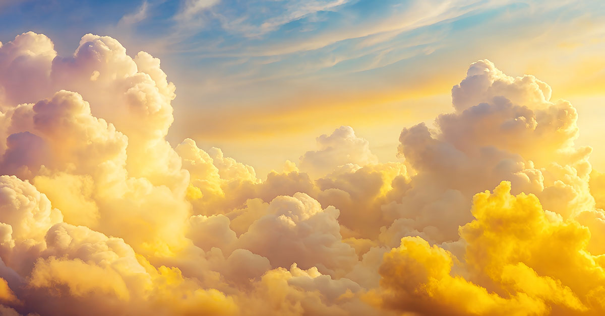 Golden blue sky and white clouds. Heaven concept
