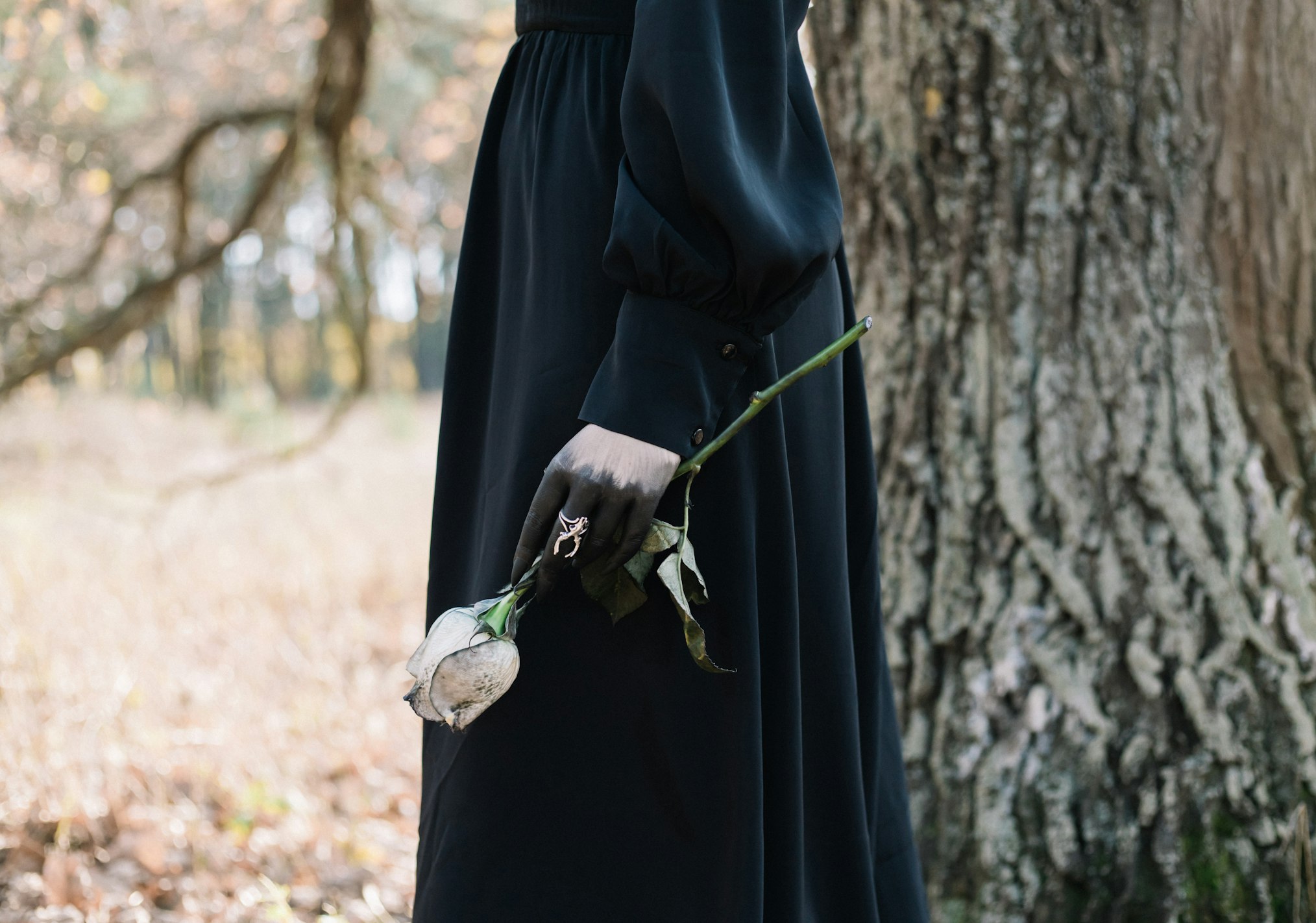 widow wearing black dress during mourning