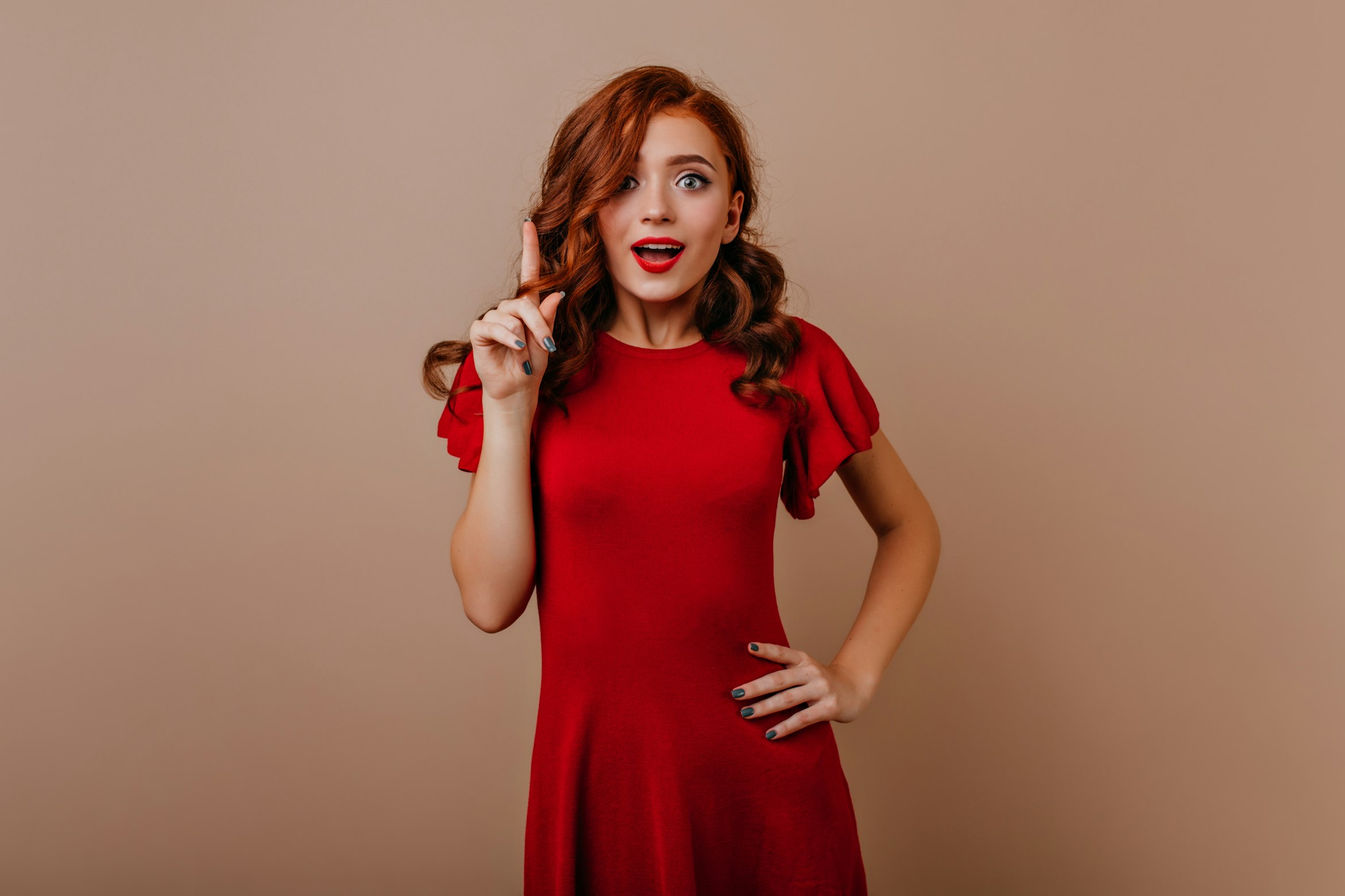 woman in red dress