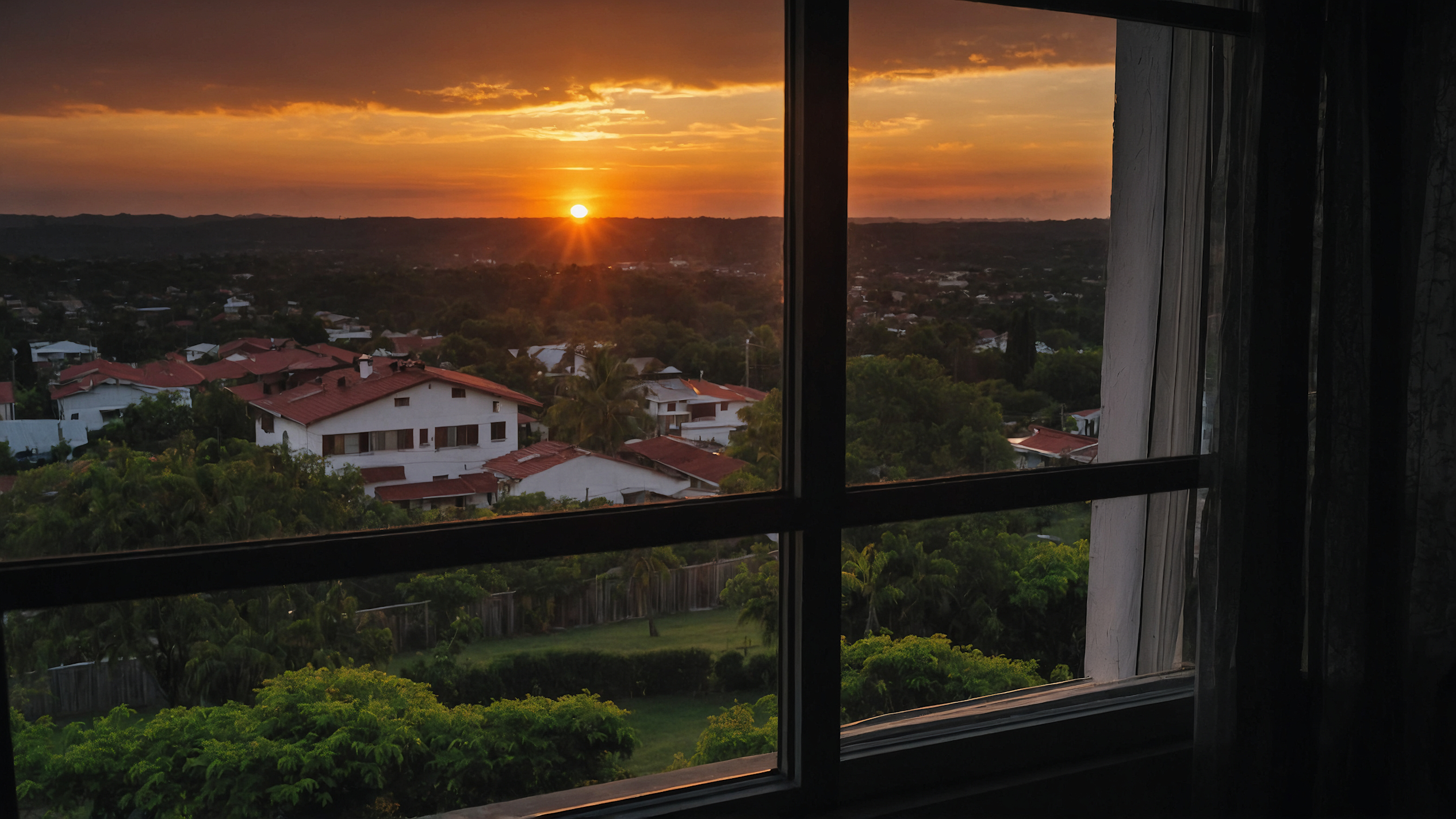 sunset through window