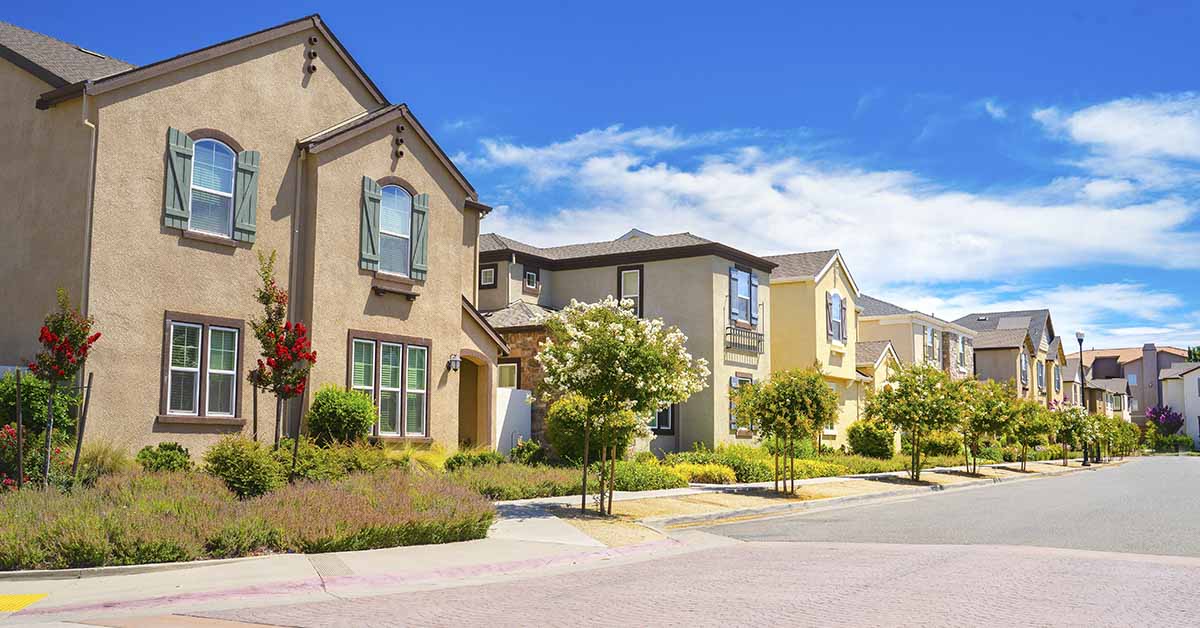 Row of townhomes on a Sunny day in California