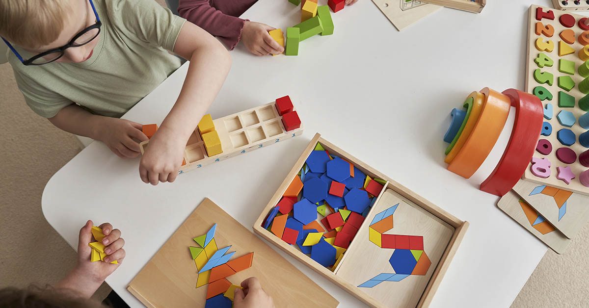 Top view of children having sensory exercises